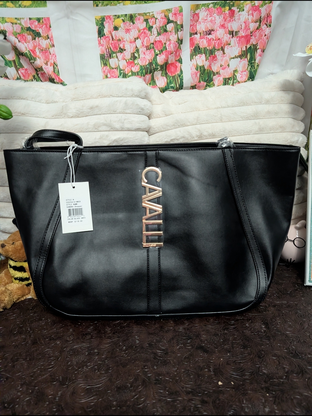 Cavalli Class Black Tote with Gold Logo Hardware